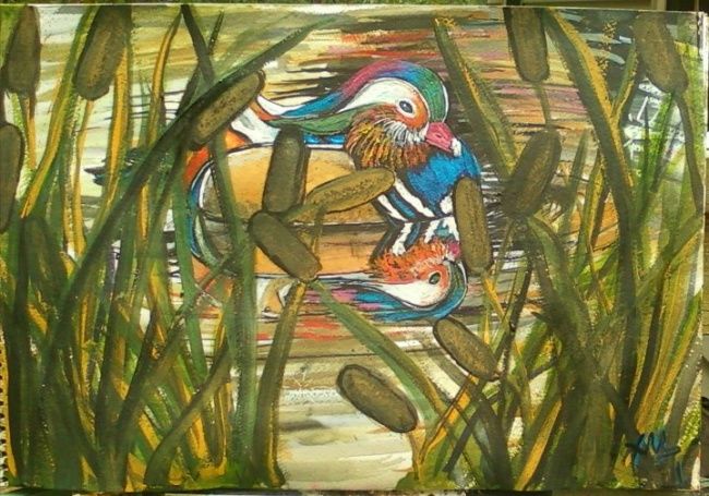 Peinture intitulée "Wood Duck" par Alexandria Figueroa, Œuvre d'art originale, Huile