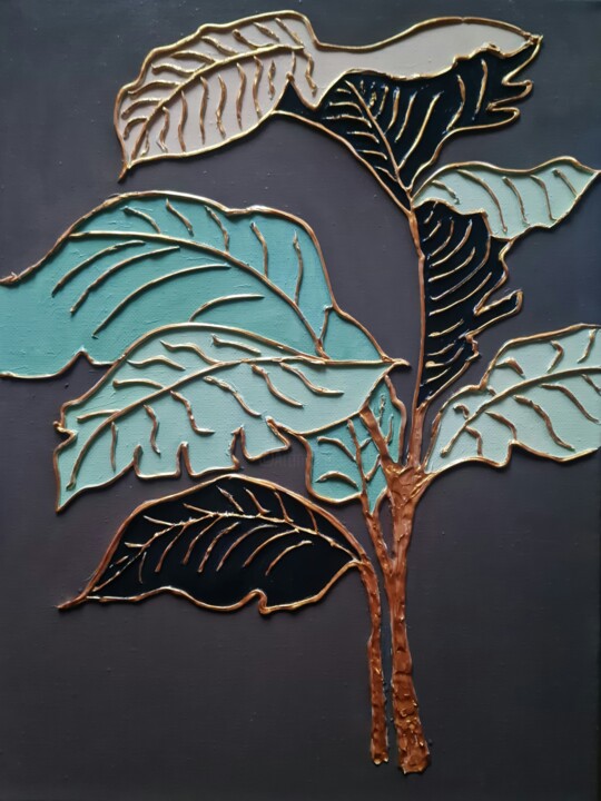 Malerei mit dem Titel "Plant abstract" von Alyona Aleksandrovych, Original-Kunstwerk, Öl