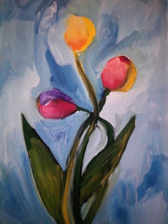 Картина под названием "Тюльпаны" - Alyosha Iriskin, Подлинное произведение искусства, Гуашь