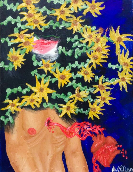 Peinture intitulée "Sunflower heart" par Alyzhon, Œuvre d'art originale, Huile Monté sur Châssis en bois