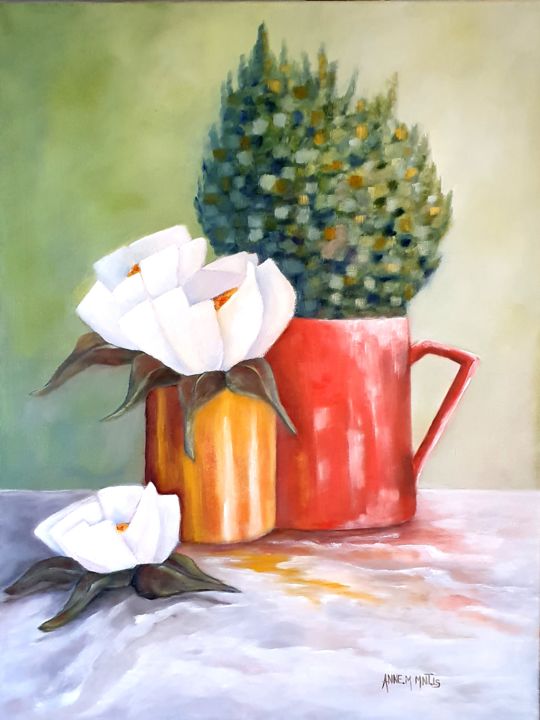 Peinture intitulée "Le pichet rouge" par Anne - Marie Menenteau, Œuvre d'art originale, Huile