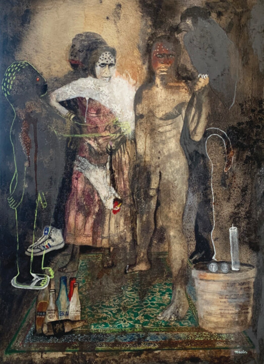 Schilderij getiteld "Fougueux" door Moctarmast Ly, Origineel Kunstwerk, Acryl