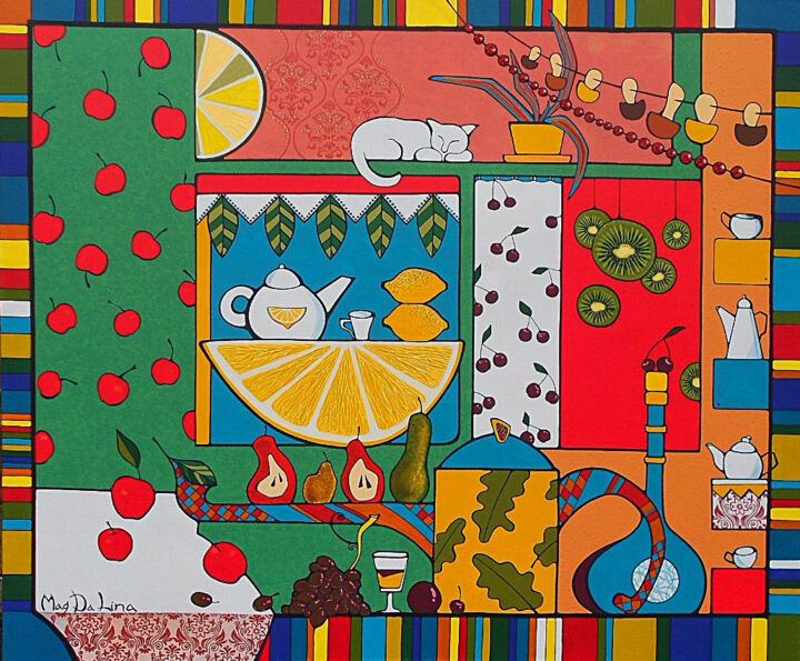Картина под названием "Яблоки падают в небо" - Анастасия Магдалина, Подлинное произведение искусства, Акрил