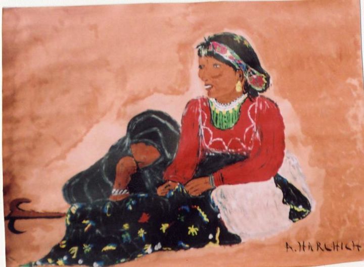Painting titled "femmes du sahara" by La Marocaine Bensaid, Original Artwork