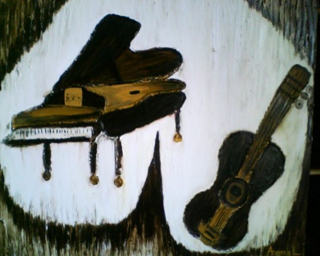 Painting titled "piano-guitare" by La Marocaine Bensaid, Original Artwork