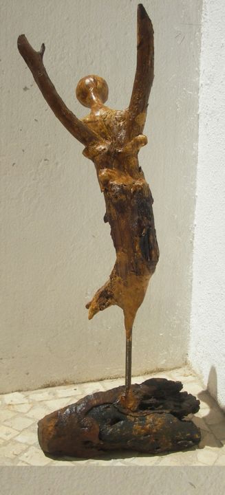 Sculpture intitulée "Prayer 2 (oração2)…" par Amamede, Œuvre d'art originale, Bois