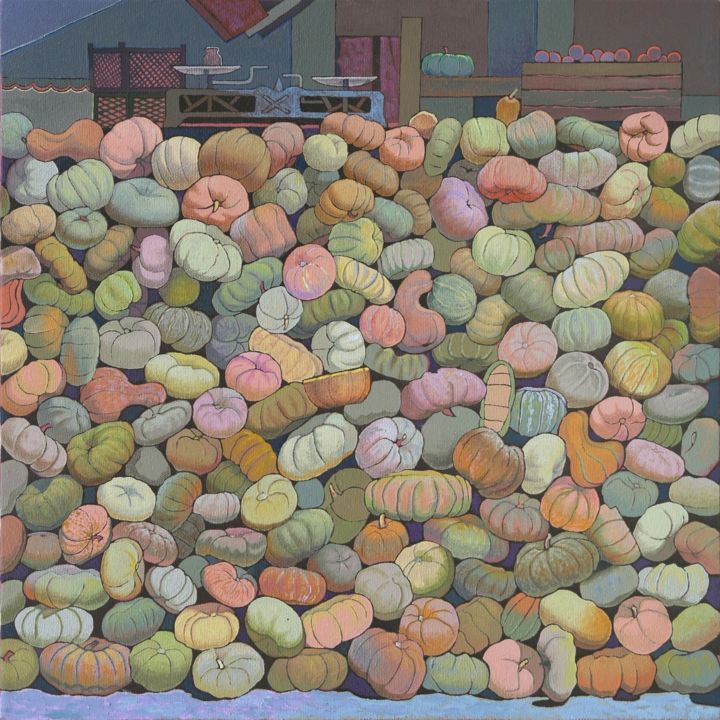 Painting titled "Vegetable Market" by Aman Modyev, Original Artwork, Acrylic