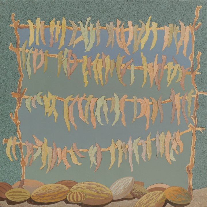 Pittura intitolato "Drying of Melons" da Aman Modyev, Opera d'arte originale, Acrilico