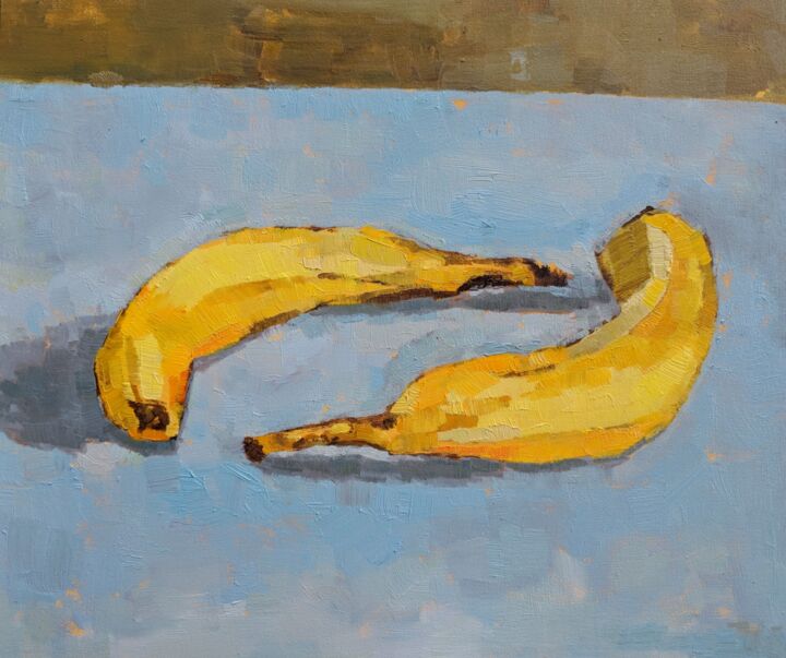 Painting titled "Bananas" by Amanda Cutlack, Original Artwork, Oil Mounted on Wood Panel