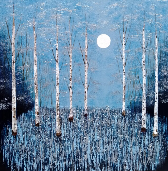 Painting titled "By Silver Moonlight" by Amanda Horvath, Original Artwork, Acrylic Mounted on Wood Stretcher frame