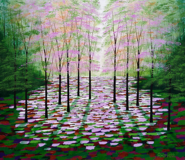 Peinture intitulée "Rose and Golden Spr…" par Amanda Horvath, Œuvre d'art originale, Acrylique Monté sur Châssis en bois