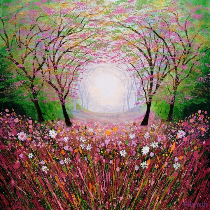Malerei mit dem Titel "Wildflower Woodland…" von Amanda Horvath, Original-Kunstwerk, Acryl Auf Keilrahmen aus Holz montiert