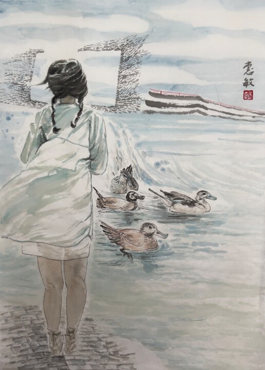 Malerei mit dem Titel "自由、开放" von Amanda Ye, Original-Kunstwerk, Pigmente