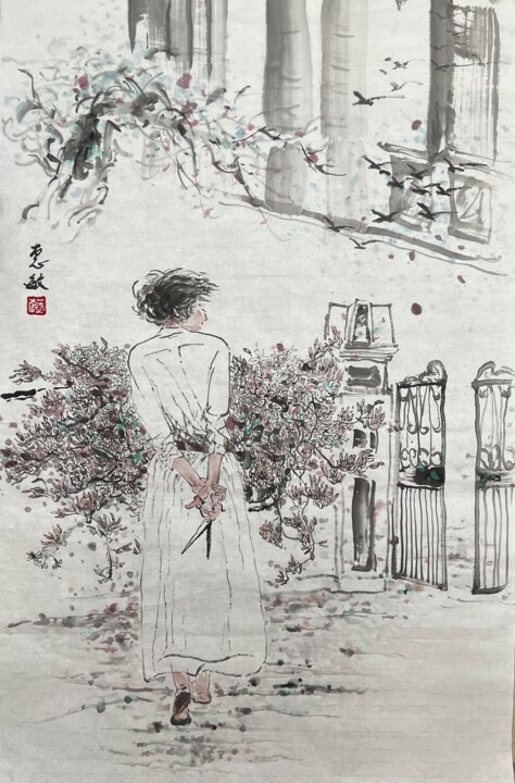 Peinture intitulée "满园春色关不住" par Amanda Ye, Œuvre d'art originale, Encre