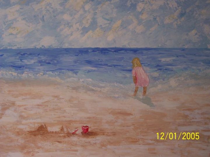 Painting titled "On The Beach at Edi…" by Amanda Garrison, Original Artwork