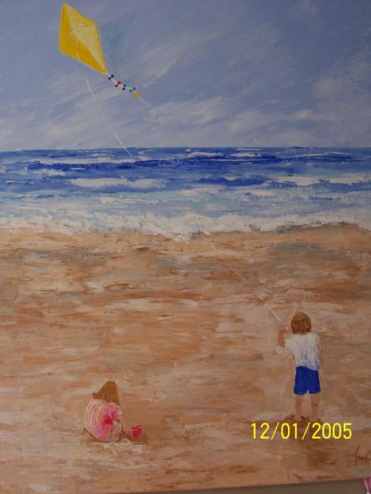 Painting titled "Flying Kite On Edis…" by Amanda Garrison, Original Artwork