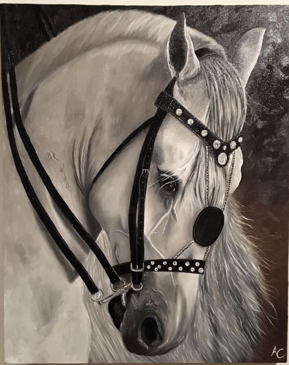 Pintura intitulada "White Horse" por Amanda Cancela, Obras de arte originais, Óleo