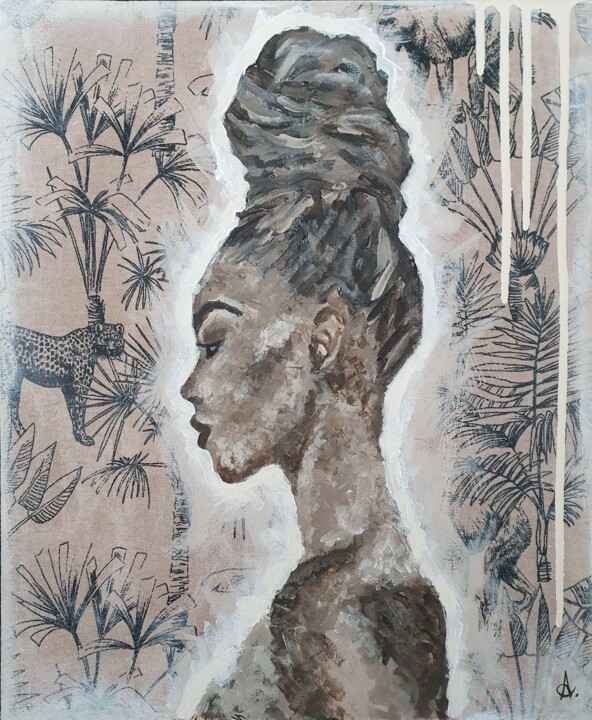 绘画 标题为“Djenaba” 由Amandine B., 原创艺术品, 丙烯 安装在木质担架架上