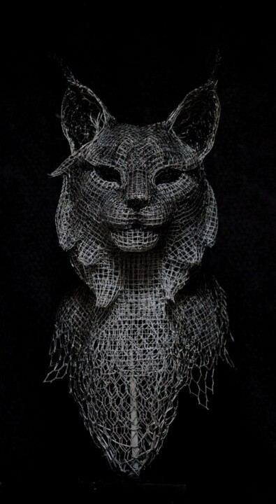 Sculpture titled "OEIL DE LYNX" by Amandine Bocquelet, Original Artwork, Wire