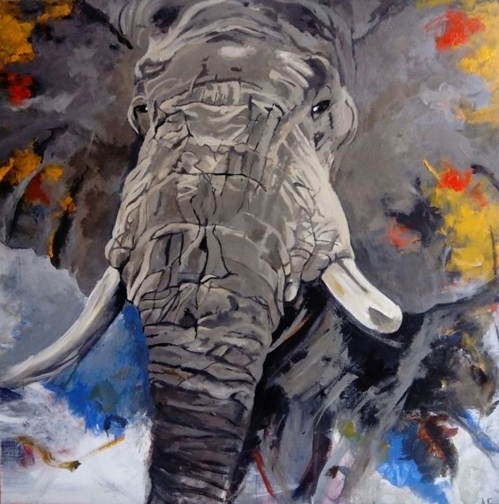 Pittura intitolato "éléphant 2" da Amandine Eon, Opera d'arte originale, Acrilico Montato su Telaio per barella in legno