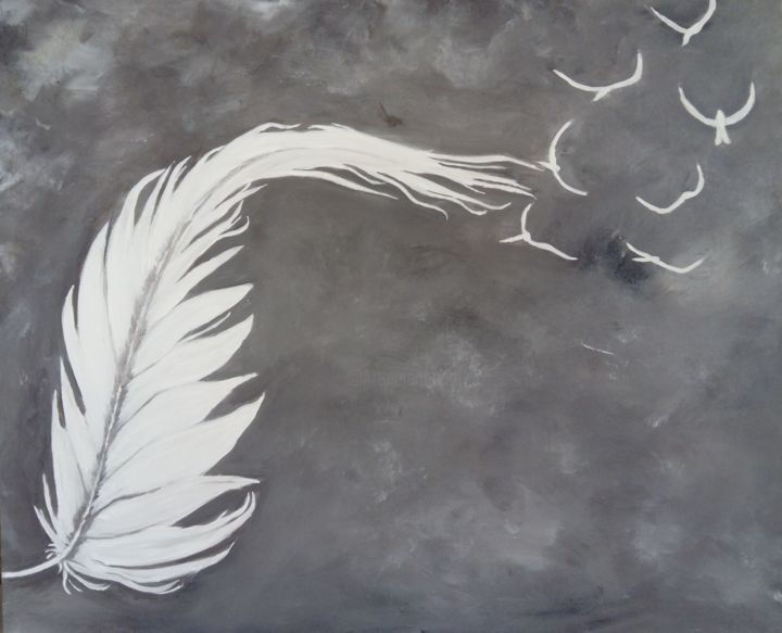 Peinture intitulée "plume" par Amandine Eon, Œuvre d'art originale, Acrylique
