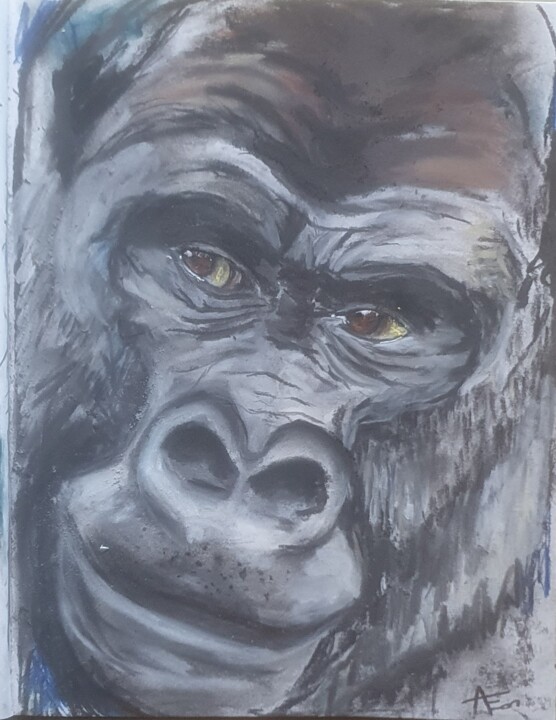 Dessin intitulée "Gorille" par Amandine Eon, Œuvre d'art originale, Pastel