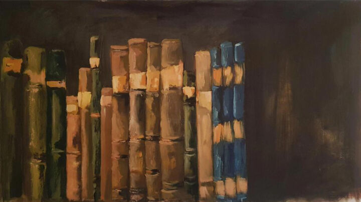 Peinture intitulée "Tshikovsky's books" par Amani Hassan, Œuvre d'art originale, Huile