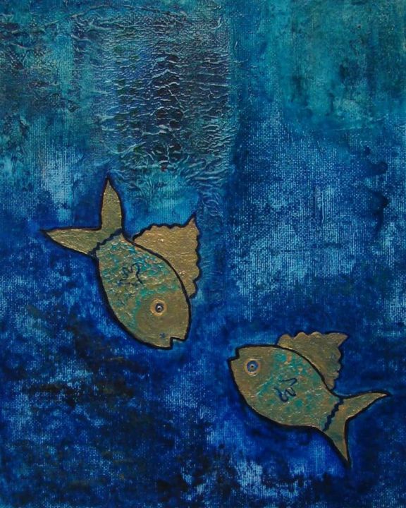 Schilderij getiteld "Love fish" door Meri Amani, Origineel Kunstwerk, Acryl