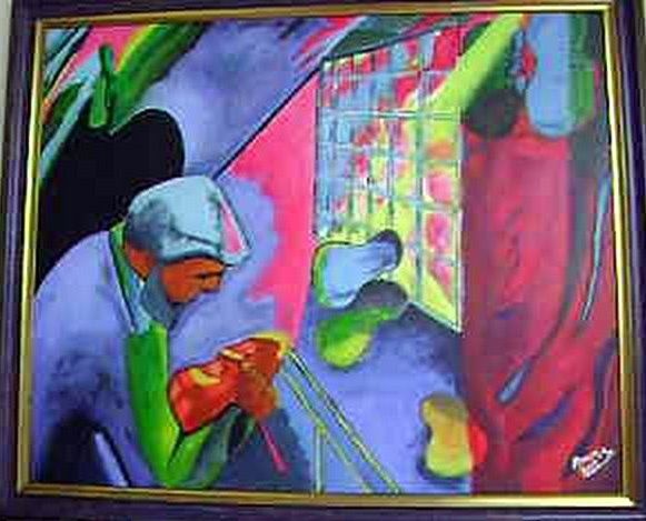Painting titled "AU PIANO" by Mahmoud Amara, Original Artwork, Other