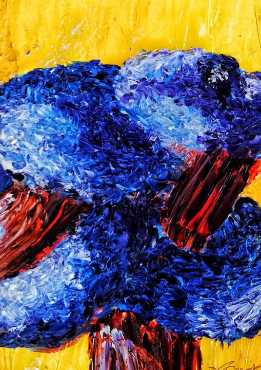 Malerei mit dem Titel "Blue Snake" von Amar Hasshim, Original-Kunstwerk, Öl