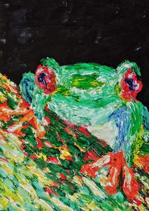 Painting titled "The Little Frog" by Amar Hasshim, Original Artwork, Oil