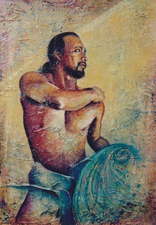 Peinture intitulée "Ta'aroa l'unique" par Gisèle Ledoux, Œuvre d'art originale, Huile
