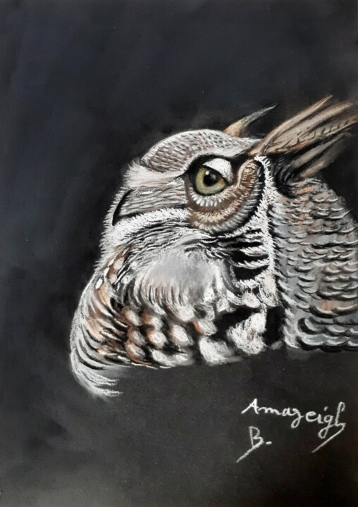 Dessin intitulée "A Howl in the Darkn…" par Amazeigh Bouzékri, Œuvre d'art originale, Pastel