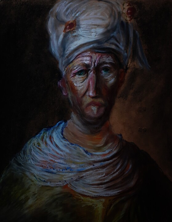 Dessin intitulée "D'après Rembrandt,…" par Amazeigh Bouzékri, Œuvre d'art originale, Pastel