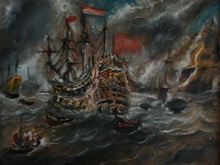 Painting titled "After Willem Van de…" by Amazeigh Bouzékri, Original Artwork, Oil