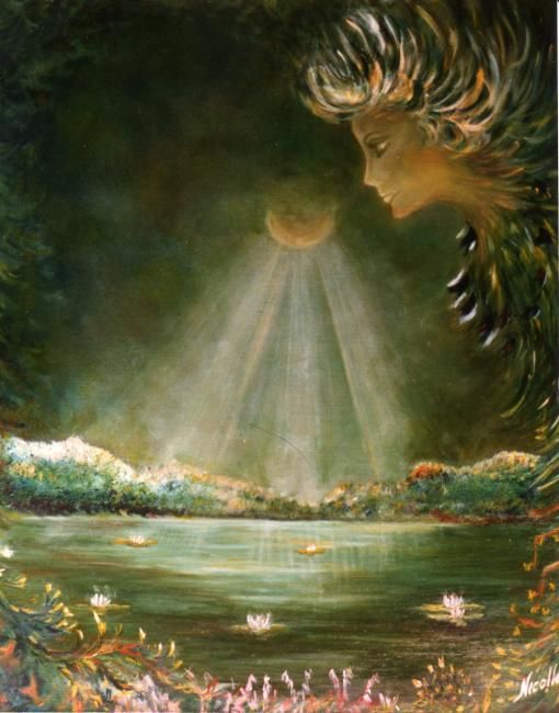 Peinture intitulée "Dame la lune" par Nicolle Amblard-Chomeyrac, Œuvre d'art originale