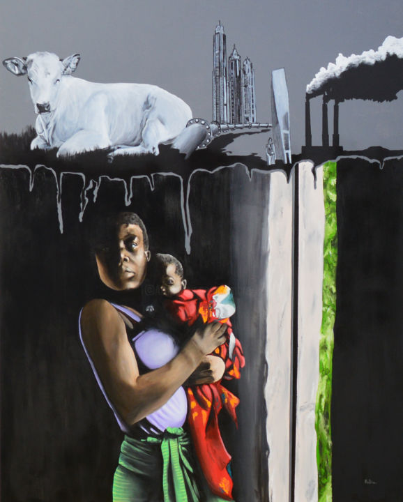 Painting titled "Right to childhood…" by Ambre Kalène, Original Art, Oil Mounted on Stretcher frame