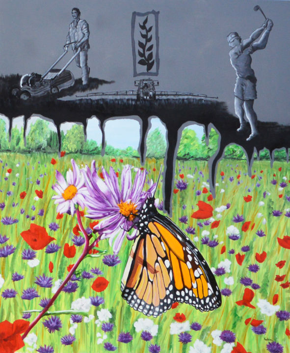 Painting titled "Butterflies against…" by Ambre Kalène, Original Art, Oil Mounted on Stretcher frame