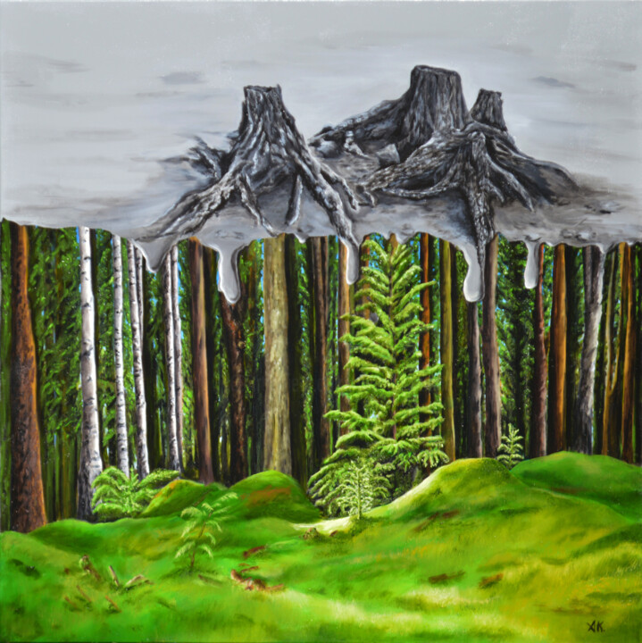 Peinture intitulée "Déforestation" par Ambre Kalène, Œuvre d'art originale, Huile Monté sur Châssis en bois