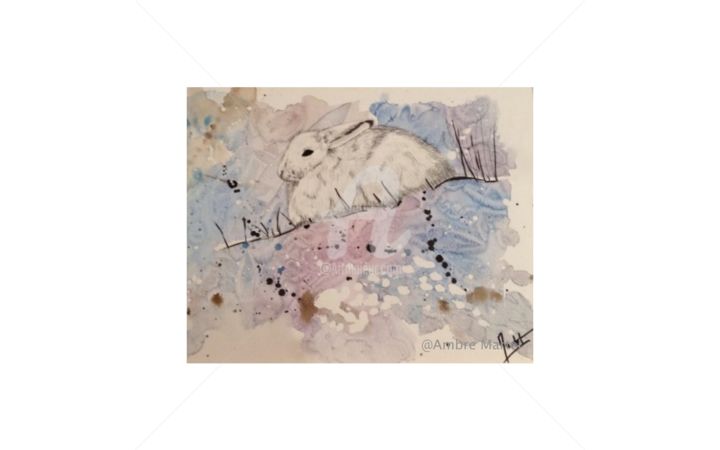 Painting titled "Lièvre arctique" by Ambre Martel, Original Artwork, Watercolor