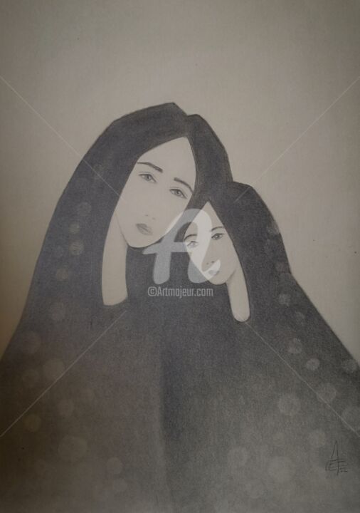 Dessin intitulée "La mère veilleuse-p…" par Ambre Saint Martin, Œuvre d'art originale, Graphite