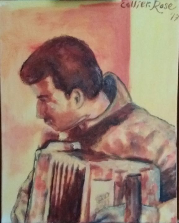 Painting titled "Accordianist" by Amanda Collier-Rose, Original Artwork, Acrylic