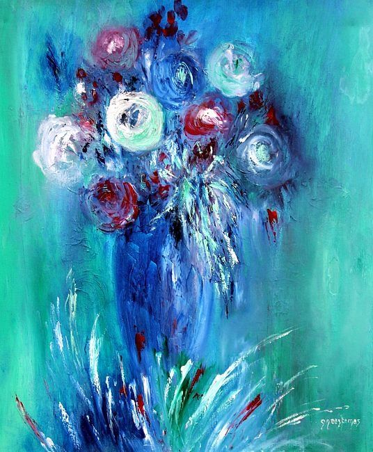 Painting titled "Fleurs d'hiver" by Anne-Marie Desternes, Original Artwork