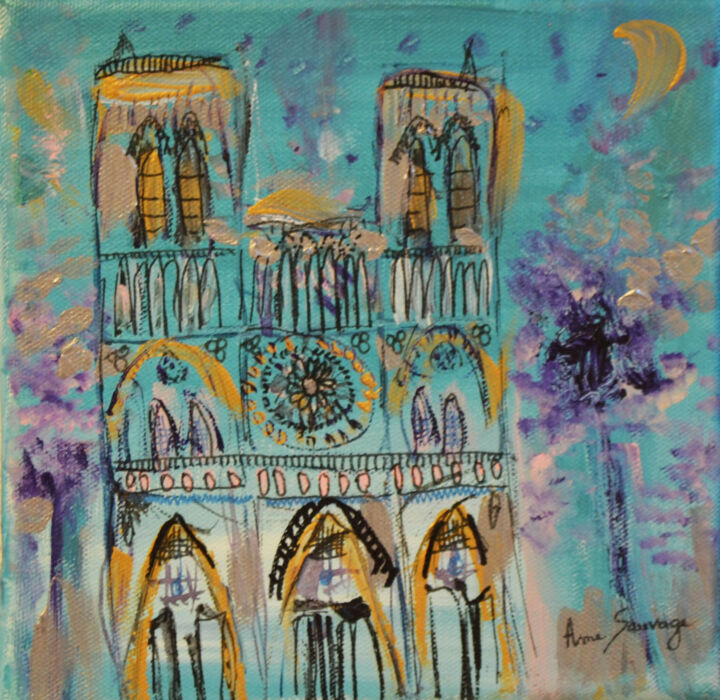Painting titled "La cathédrale sous…" by Âme Sauvage, Original Artwork, Acrylic Mounted on Wood Stretcher frame