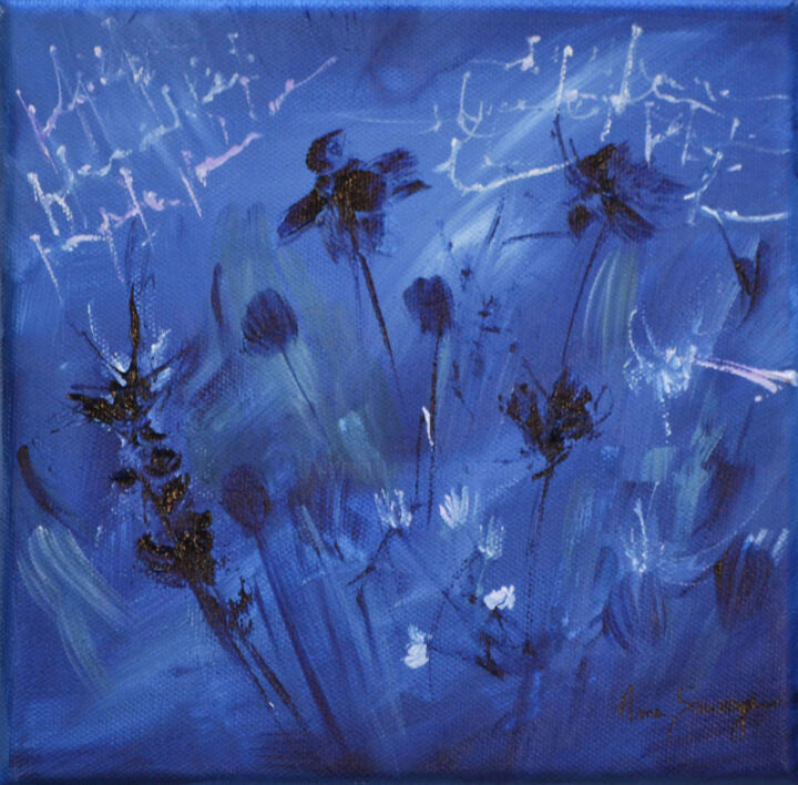 Peinture intitulée "Les fleurs nocturnes" par Âme Sauvage, Œuvre d'art originale, Acrylique Monté sur Châssis en bois