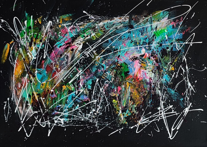 Tableau multicolore abstrait d'artiste peintre moderne Ame Sauvage