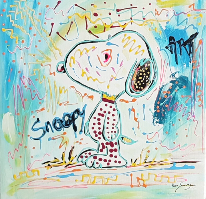 Peinture intitulée "Snoopy pensif - tab…" par Âme Sauvage, Œuvre d'art originale, Acrylique Monté sur Châssis en bois