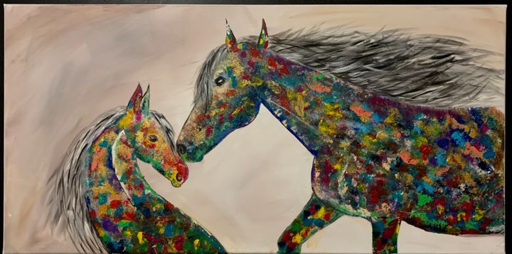 Peinture intitulée "Abstract Horses" par Amel Ait Rabah, Œuvre d'art originale, Acrylique Monté sur Châssis en bois