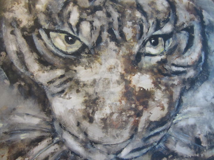 Painting titled "tigre regard" by Amel Leon, Original Artwork, Acrylic