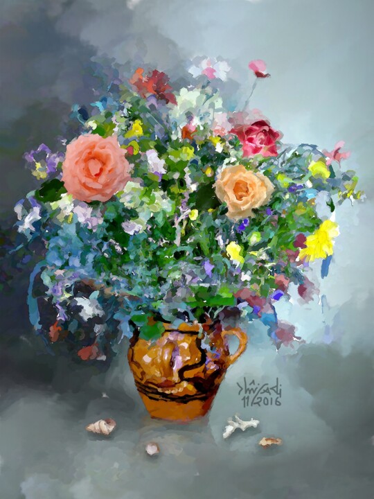 Arte digital titulada "bouquet champêtre." por Amel Milady (Le mutagraphe), Obra de arte original, Pintura Digital